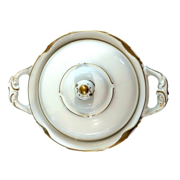 Walbrzych Poland Serving Dish w/Lid White Heavy Gold Scrolls-Rare-Excellent ! - Picture 6 of 12